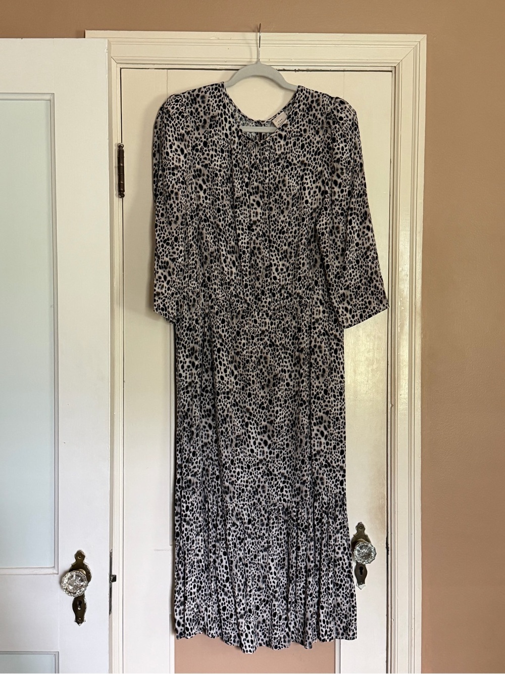 a new day Black and White Leopard Print Midi Dress